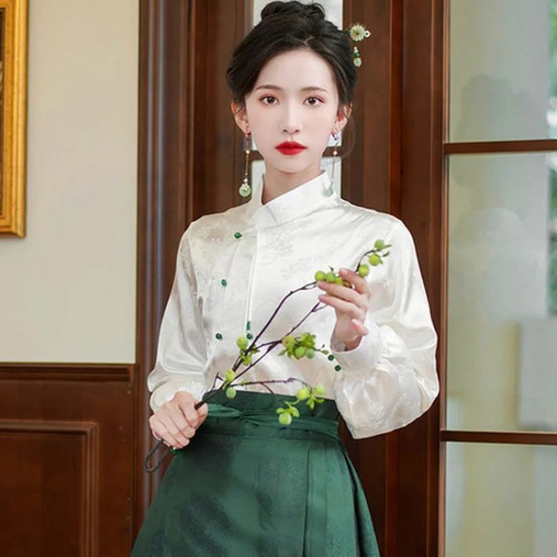 Spring Vintage Blouse Women Clothing Womens Tops Casual Shirt Fashion Clothes Long Sleeve Streetwear Autumn Elegant Ethnic Style