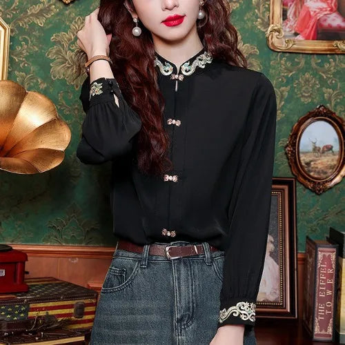 Spring Vintage Blouse Women Clothing Womens Tops Casual Shirt Fashion Clothes Long Sleeve Streetwear Autumn Elegant Ethnic Style