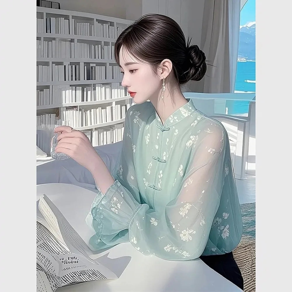 Spring Vintage Blouse Women Clothing Womens Tops Casual Shirt Fashion Clothes Long Sleeve Streetwear Autumn Elegant Ethnic Style