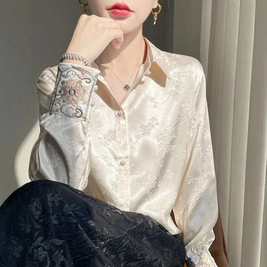 Spring Vintage Blouse Women Clothing Womens Tops Casual Shirt Fashion Clothes Long Sleeve Streetwear Autumn Elegant Ethnic Style