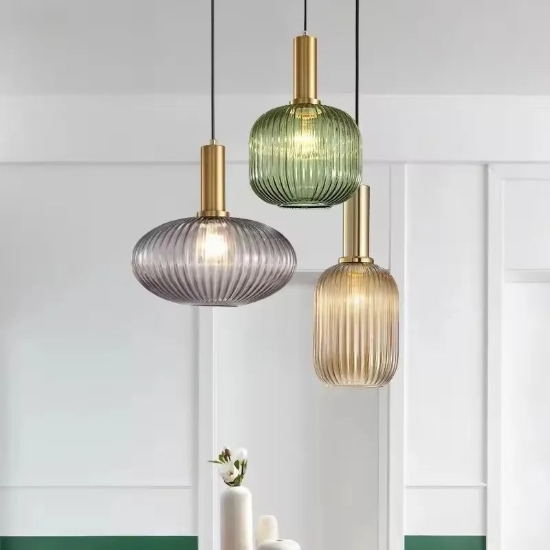 Dropshipping Glass Striped Pendant Lights Nordic Loft Dining Room Kitchen Fixtures Ceiling Pendant Lamp Home Decor Hanging Lamp