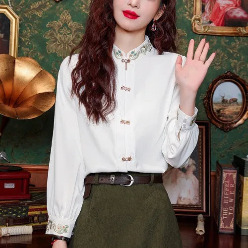 Spring Vintage Blouse Women Clothing Womens Tops Casual Shirt Fashion Clothes Long Sleeve Streetwear Autumn Elegant Ethnic Style