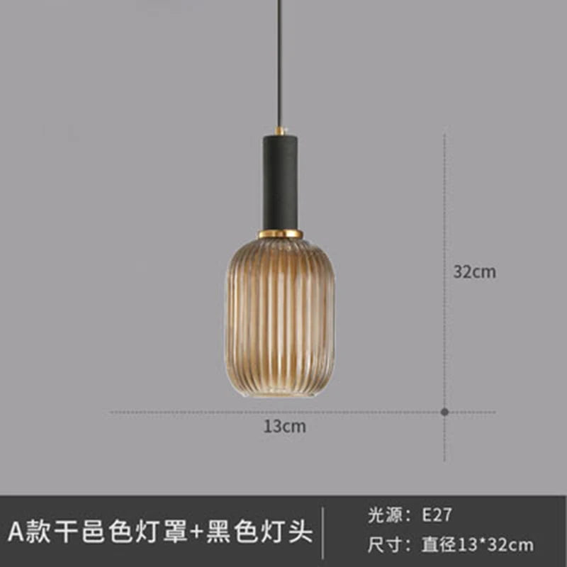 Dropshipping Glass Striped Pendant Lights Nordic Loft Dining Room Kitchen Fixtures Ceiling Pendant Lamp Home Decor Hanging Lamp