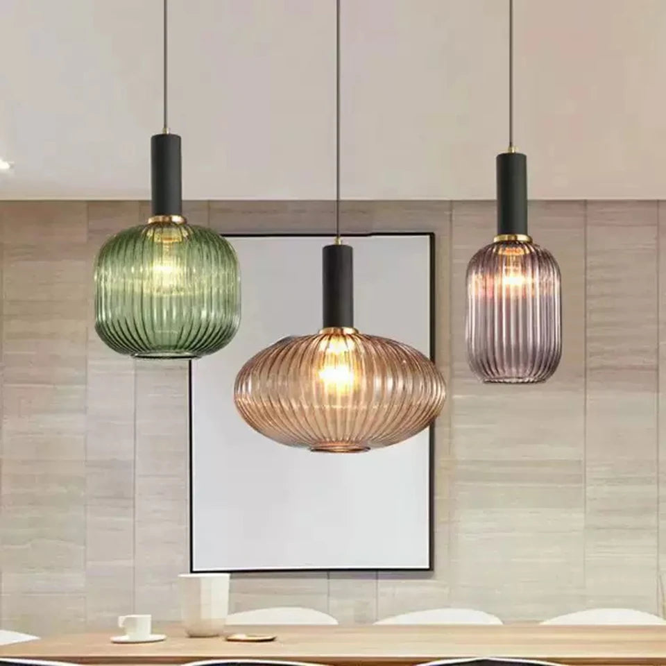 Dropshipping Glass Striped Pendant Lights Nordic Loft Dining Room Kitchen Fixtures Ceiling Pendant Lamp Home Decor Hanging Lamp