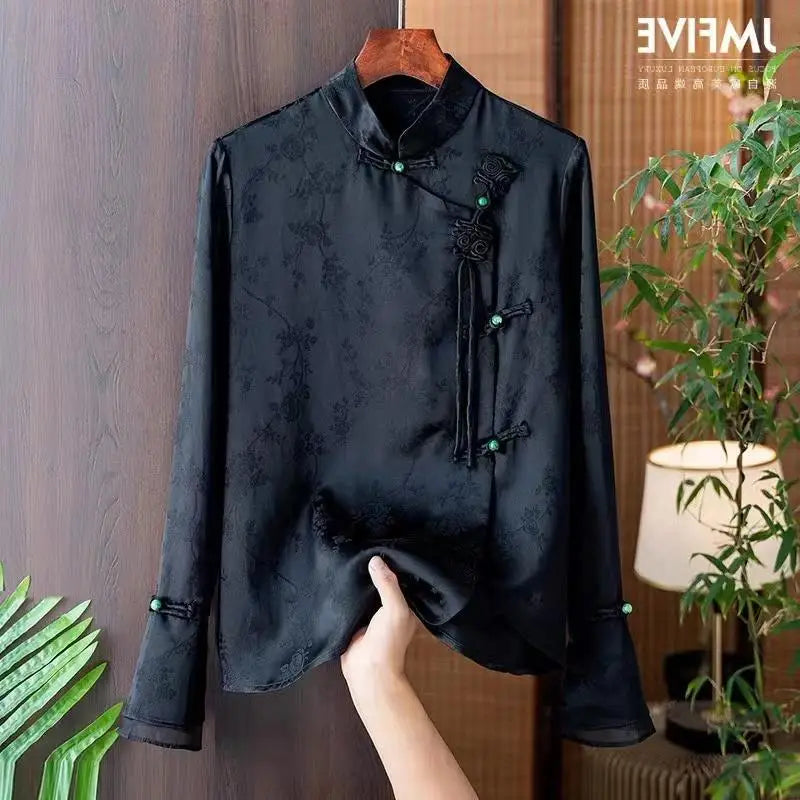 Spring Vintage Blouse Women Clothing Womens Tops Casual Shirt Fashion Clothes Long Sleeve Streetwear Autumn Elegant Ethnic Style
