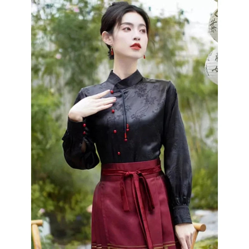 Spring Vintage Blouse Women Clothing Womens Tops Casual Shirt Fashion Clothes Long Sleeve Streetwear Autumn Elegant Ethnic Style