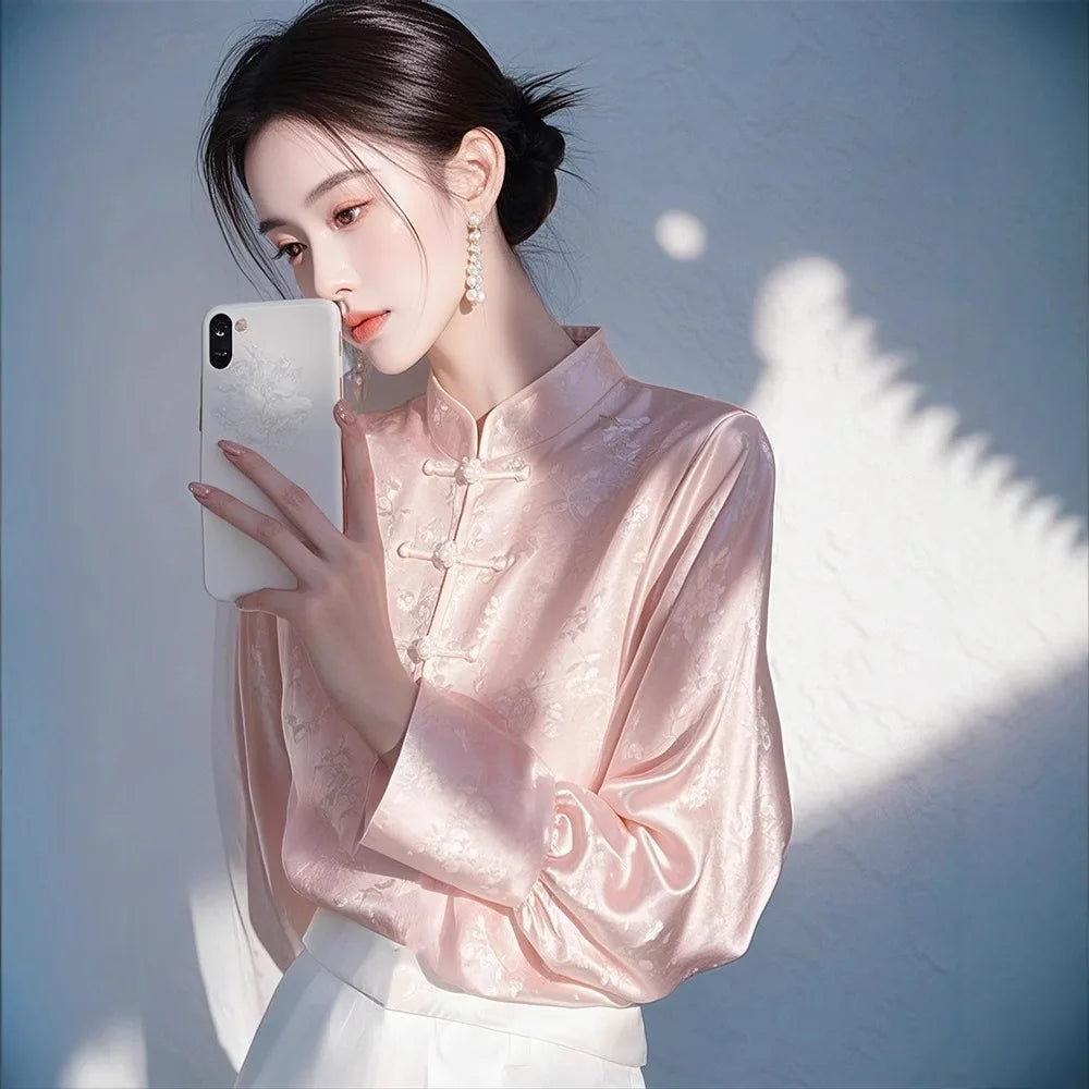Spring Vintage Blouse Women Clothing Womens Tops Casual Shirt Fashion Clothes Long Sleeve Streetwear Autumn Elegant Ethnic Style