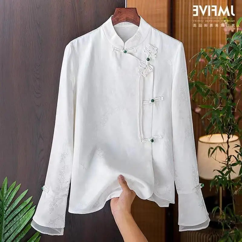 Spring Vintage Blouse Women Clothing Womens Tops Casual Shirt Fashion Clothes Long Sleeve Streetwear Autumn Elegant Ethnic Style