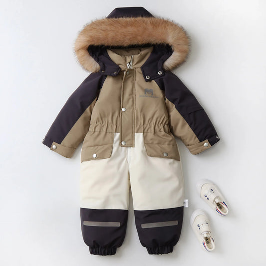 MILANCEL Winter Childrens Clothes Snowsuit Boys Fur Lining Overalls Thicken Kids Snowsuit Hooded Ski Suit Girls Warm Jumpsuit