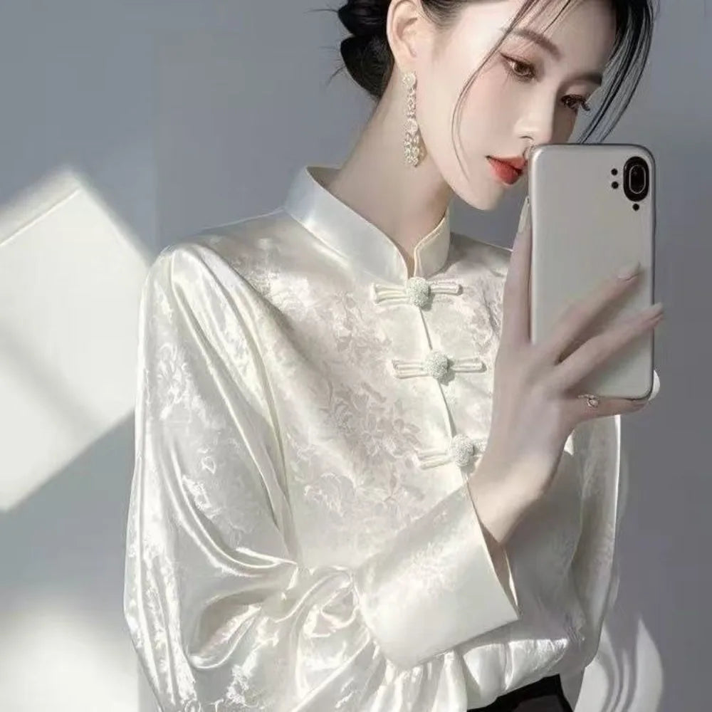 Spring Vintage Blouse Women Clothing Womens Tops Casual Shirt Fashion Clothes Long Sleeve Streetwear Autumn Elegant Ethnic Style