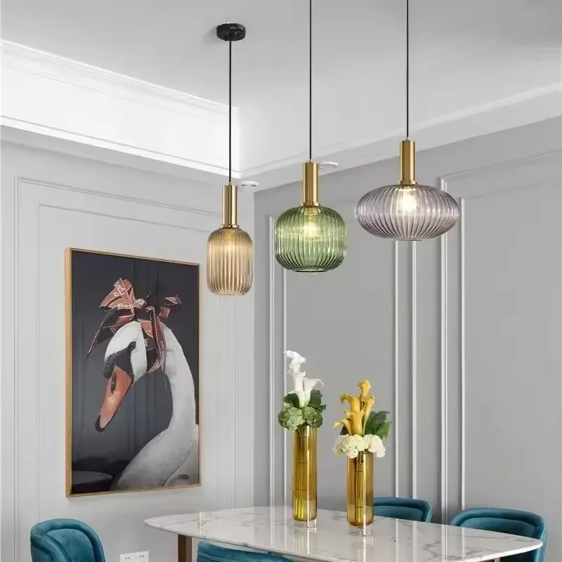 Dropshipping Glass Striped Pendant Lights Nordic Loft Dining Room Kitchen Fixtures Ceiling Pendant Lamp Home Decor Hanging Lamp