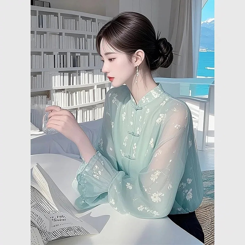 Spring Vintage Blouse Women Clothing Womens Tops Casual Shirt Fashion Clothes Long Sleeve Streetwear Autumn Elegant Ethnic Style