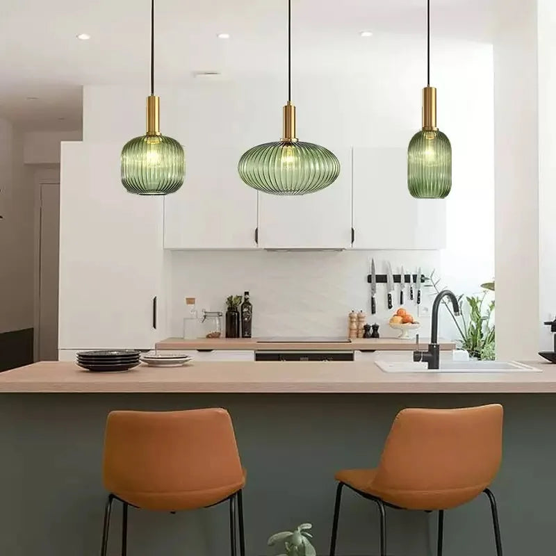 Dropshipping Glass Striped Pendant Lights Nordic Loft Dining Room Kitchen Fixtures Ceiling Pendant Lamp Home Decor Hanging Lamp